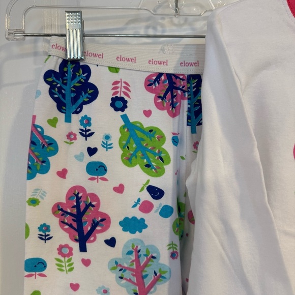 elowel size 12 kids girls long sleeve pajamas pajama set Pink White multi Tree - Picture 6 of 7